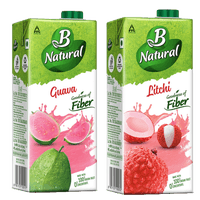 B Natural Guava Beverages, 1 litre + B Natural Litchi, 1 litre - Goodness of fiber