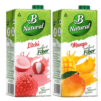 B Natural Mango Beverages, 1 litre + B Natural Litchi, 1 litre - Goodness of fiber