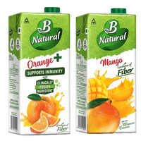 B Natural Orange+ Beverages, Supports Immunity & Goodness of Fiber, 1 litre + B Natural Mango Beverages, Goodness of fiber, 1 litre