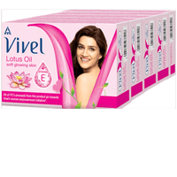 Vivel Lotus Oil Bathing bar, Soft Glowing Skin with Vitamin E, 100gx4+1